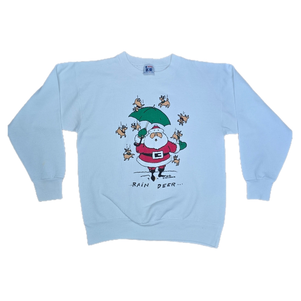 Vtg Trau & Loevner Rain Deer Reindeer Santa Ugly Christmas Sweatshirt Size M USA